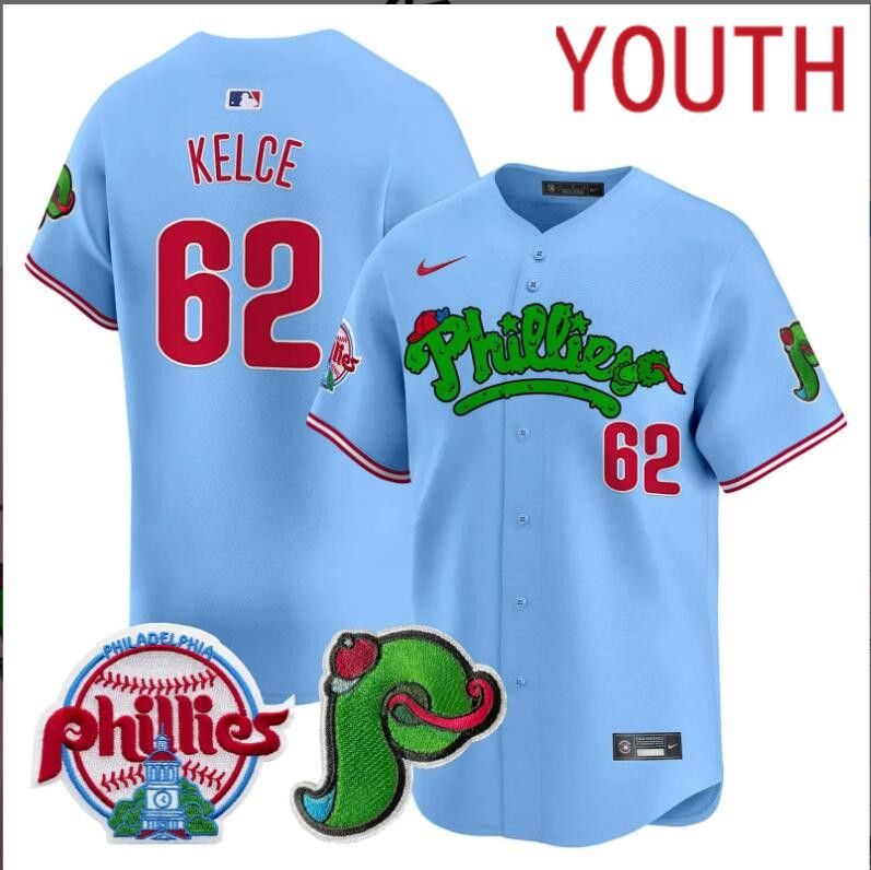 Youth Philadelphia Phillies #62 Kelce blue Limited 2024 MLB Nike jersey->youth nfl jersey->Youth Jersey